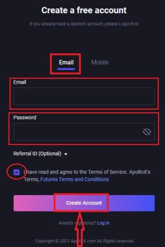 رجیستری حساب ApolloX